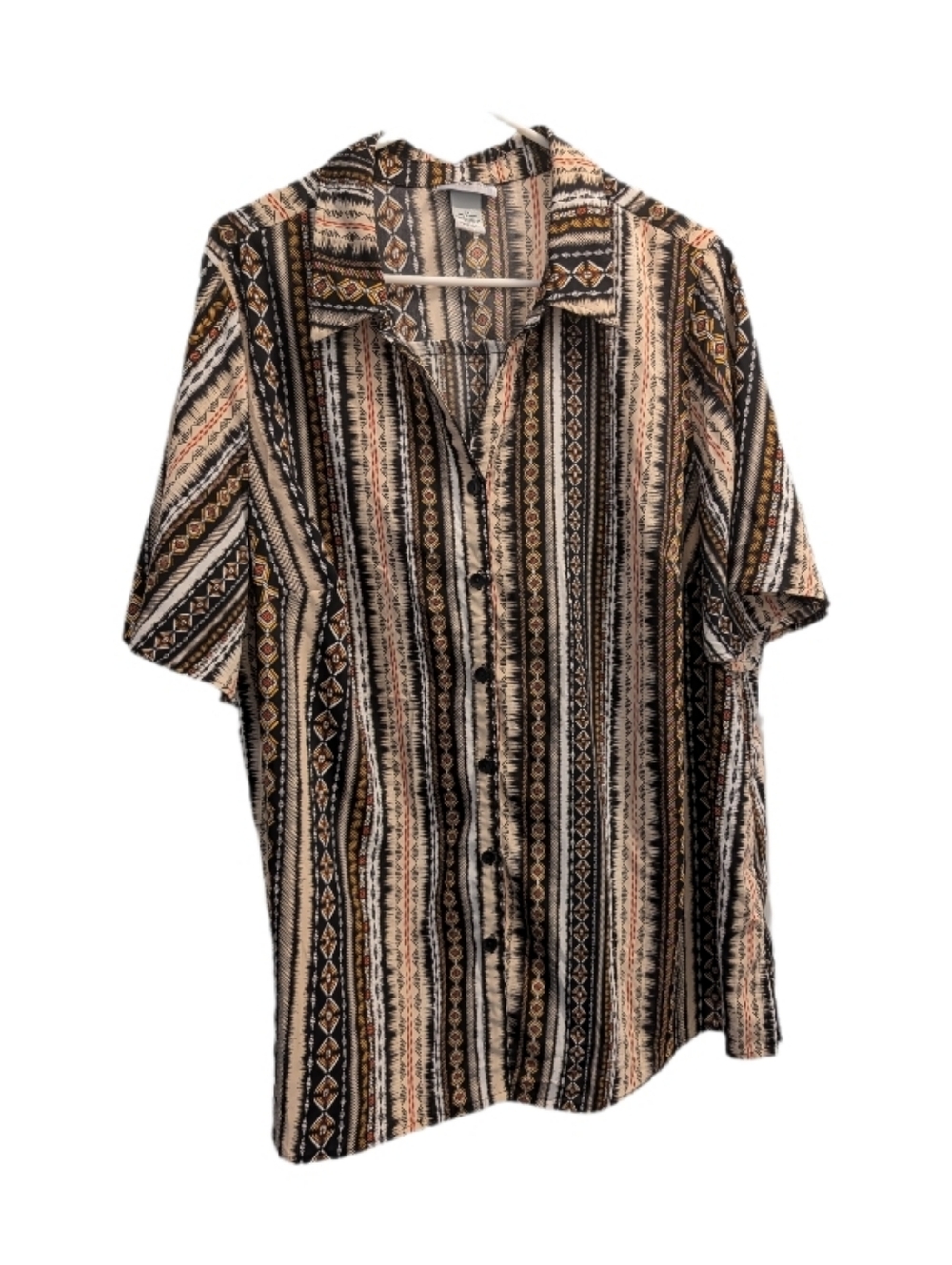 Catherines Button-Up Short Sleeve Tribal Stripe Shirt  1X (18/20W)